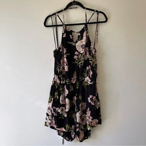 Angie halter backless romper floral print elastic waist black size 1X